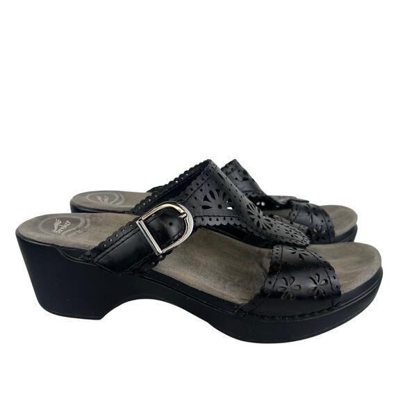 Dansko Women's Black Sapphire Leather Block Heel Classic Slide Sandal (Sz 9.5) - Picture 1 of 11